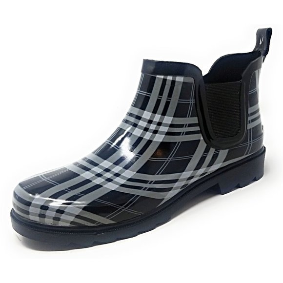 Women Non Slip Rubber Rain Booties,Plaid - Picture 1 of 4